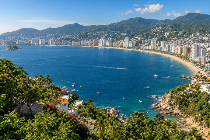 Vista panorámica de la bahía de Acapulco, Guerrero