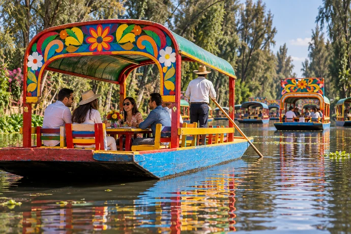 Trajineras tradicionales en Xochimilco, Ciudad de México