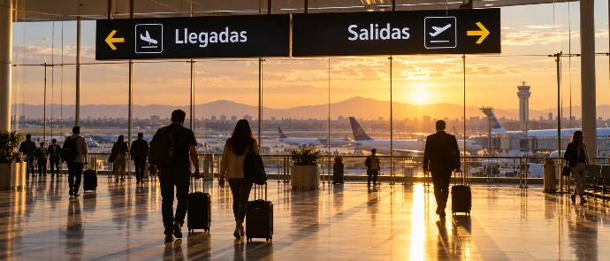 Pasajeros caminando por una terminal aeroportuaria